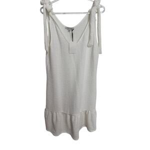 Green Envelope NWT  White Textured Tie Strap Ruffle Hem Dress Size Medium Summer